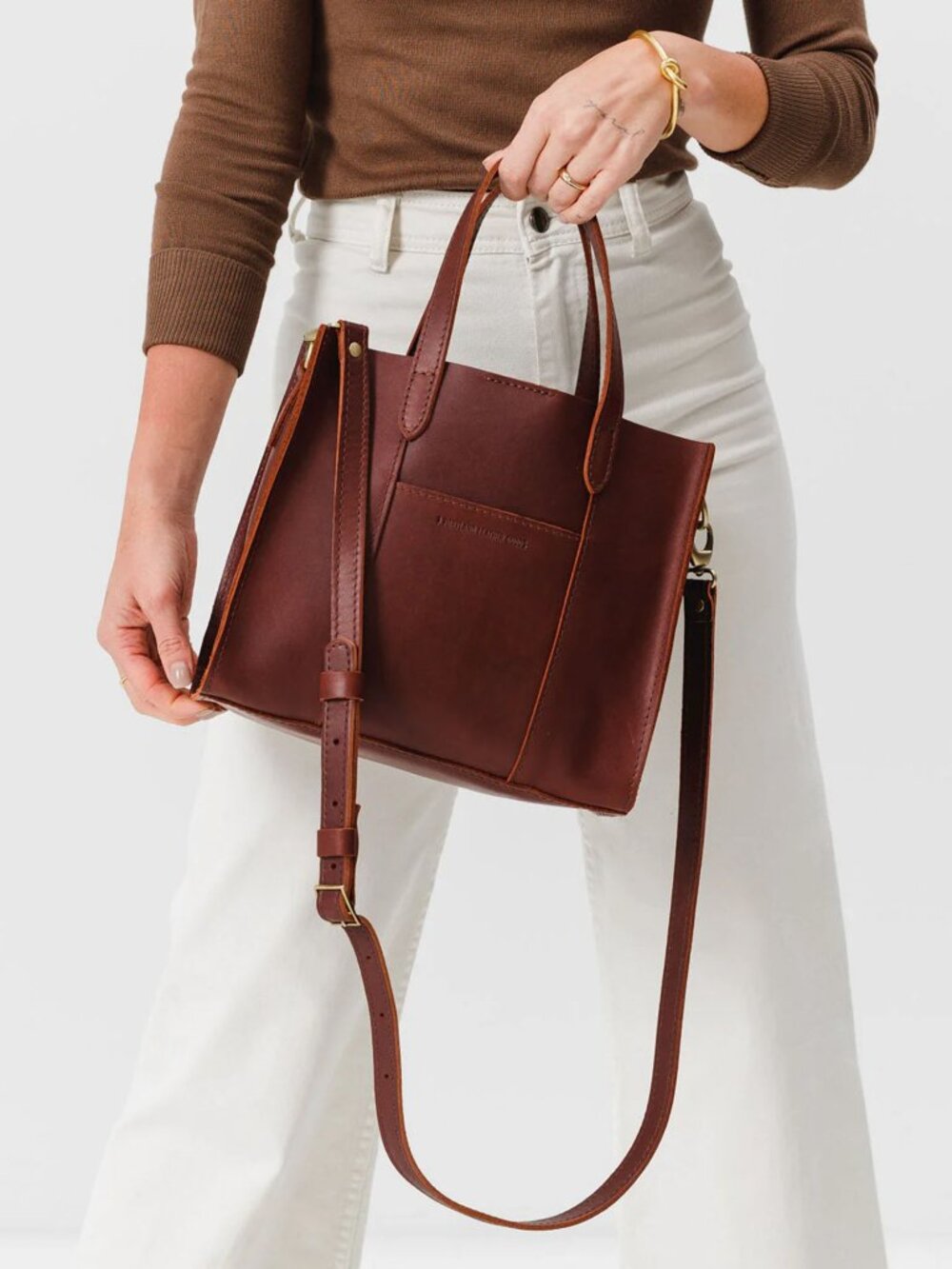 Portland Leather reddish brown Lola Crossbody Tote - Picture 16 of 16